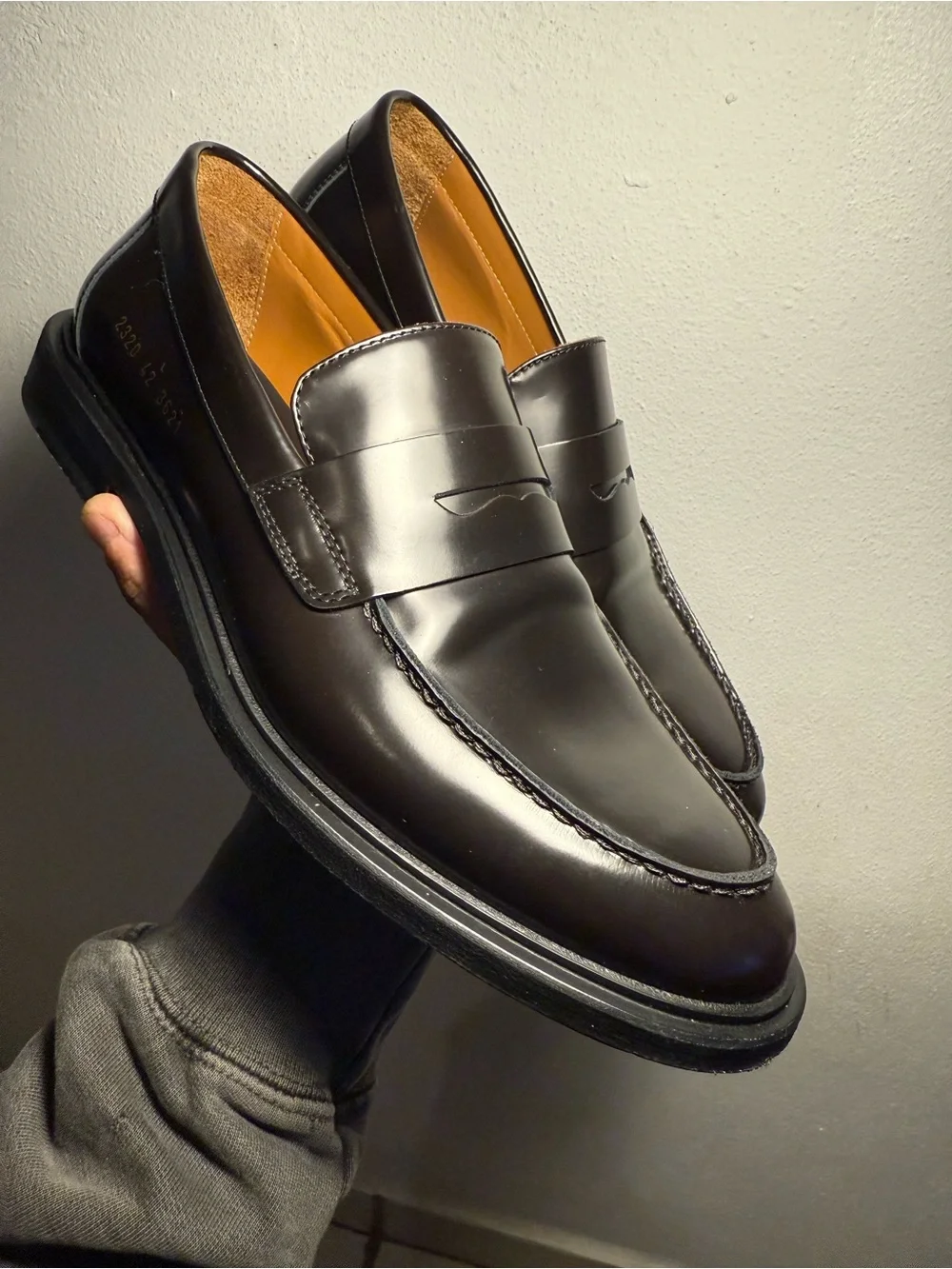 Common Projects Men's Shiny Dark Brown Penny Loafers